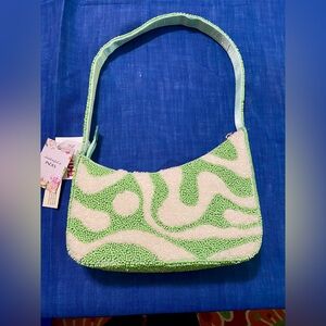 Viral Handcrafted in India Green and White Beaded Shoulder Bag